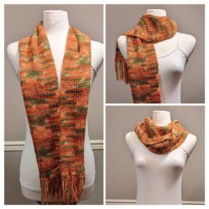 Orange Green Fringe Multicolor Scarf